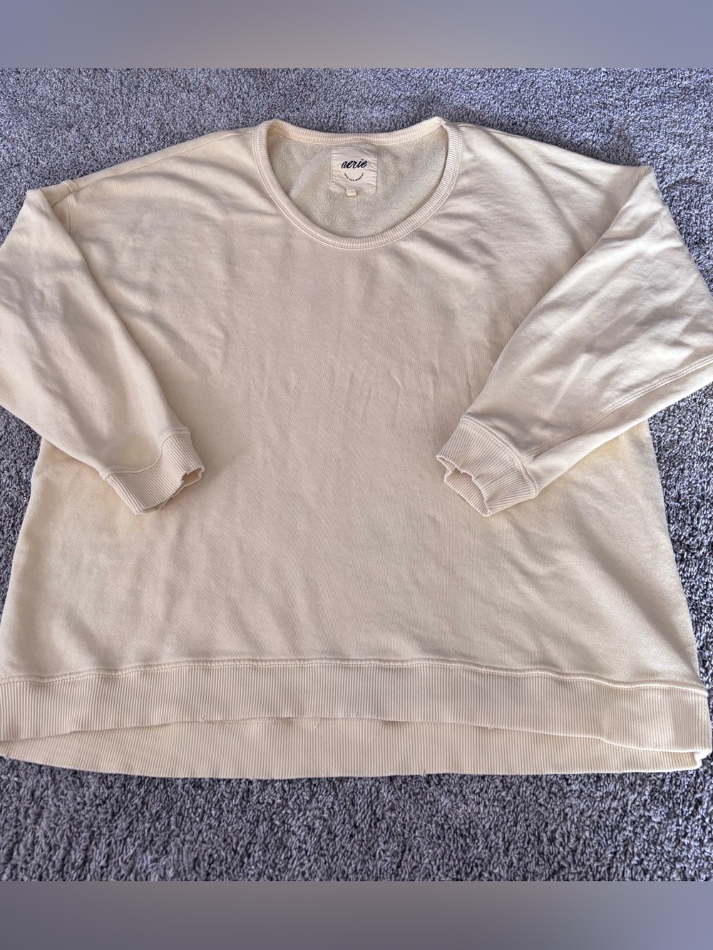 Aerie Pale Yellow Beachy Oversized Relaxed Cotton Sweatshirt Womens Size L